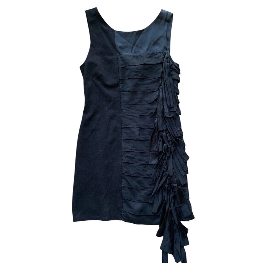 BCBG MaxAzria Silk Blend Knotted Side Tie Strips Tiered Dress Black Size 4